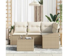 Lauko baldų komplektas Sofos komplektas su pagalve 5 pcs Smėlio poliratanas