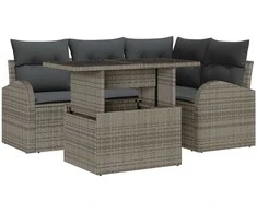 Sodo Sofų Rinkinys su pagalve 5 pcs Pilka Poli ratanas