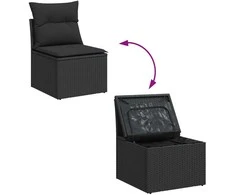Lauko baldų komplektas Sodo Sofų Rinkinys su pagalve 5 pcs Juoda poliratanas