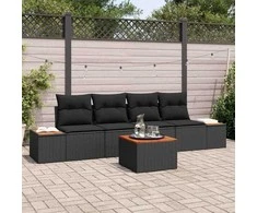 Sodo Sofų Rinkinys su pagalve 5 pcs Juoda Poli ratanas