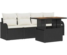 Sodo Sofų Rinkinys 5 pcs Juoda ir kreminė poliratanas