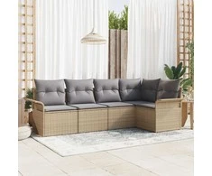 Lauko baldų komplektas Sodo Sofų Rinkinys su pagalve 5 pcs Smėlio Poli ratanas