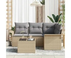 Lauko baldų komplektas Sodo Sofų Rinkinys su pagalve 5 pcs Smėlio poliratanas
