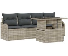 Lauko baldų komplektas Sodo Sofų Rinkinys su pagalve 5 pcs Šviesiai pilka Poli ratanas