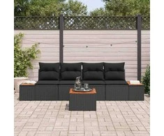 Sodo Sofų Rinkinys su pagalve 5 pcs Juoda Poli ratanas