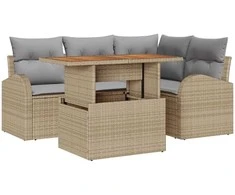 Sodo Sofų Rinkinys su saugykla 5 pcs Smėlio Poli ratanas