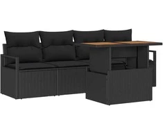 Sodo Sofų Rinkinys su saugykla 5 pcs Juoda Poli ratanas