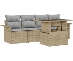 Lauko baldų komplektas Sodo Sofų Rinkinys su pagalve 5 pcs Smėlio poliratanas