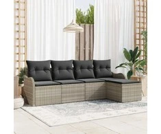 Lauko baldų komplektas Sodo Sofų Rinkinys su pagalve 5 pcs Šviesiai pilka Poli ratanas