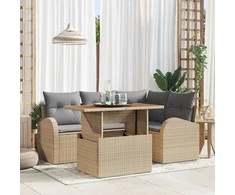 Sodo Sofų Rinkinys su saugykla 5 pcs Smėlio Poli ratanas