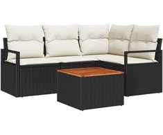 Lauko baldų komplektas Sodo Sofų Rinkinys 5 pcs Juoda ir kreminė poliratanas
