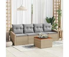 Lauko baldų komplektas Sodo Sofų Rinkinys su pagalve 5 pcs Smėlio poliratanas