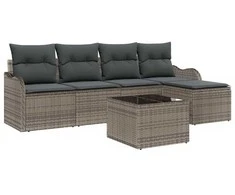 Lauko baldų komplektas Sodo Sofų Rinkinys 6 pcs Pilka poliratanas