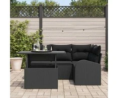Lauko baldų komplektas Sodo Sofų Rinkinys su pagalve 5 pcs Juoda Poli ratanas