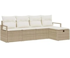 Lauko baldų komplektas Sodo Sofų Rinkinys su pagalve 5 pcs Smėlio Poli ratanas