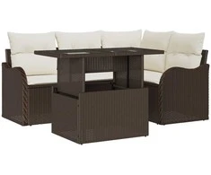 Lauko baldų komplektas Lauko valgomojo komplektas su pagalve 5 pcs Ruda Poli ratanas