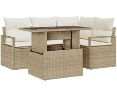 Lauko baldų komplektas Sodo Sofų Rinkinys su saugykla 5 pcs Smėlio Poli ratanas