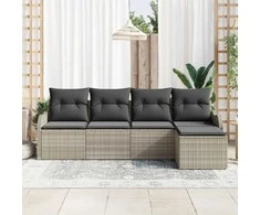 Lauko baldų komplektas Sodo Sofų Rinkinys su pagalve 5 pcs Šviesiai pilka Poli ratanas