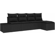 Sodo Sofų Rinkinys su pagalve 5 pcs Juoda poliratanas
