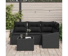 Lauko baldų komplektas Sofos komplektas su pagalve 5 pcs Juoda poliratanas