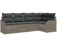 Lauko baldų komplektas Sodo Sofų Rinkinys su pagalve 5 pcs Pilka Poli ratanas