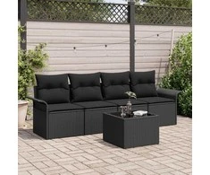 Sodo Sofų Rinkinys su pagalve 5 pcs Juoda poliratanas