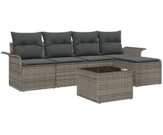 Lauko baldų komplektas Lauko sofa su pagalve 6 pcs Pilka poliratanas