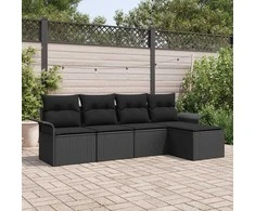 Lauko baldų komplektas Lauko sofa su pagalve 5 pcs Juoda poliratanas