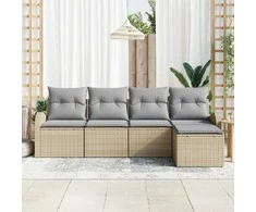 Lauko baldų komplektas Sodo Sofų Rinkinys 5 pcs Smėlio poliratanas