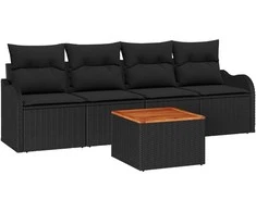 Lauko baldų komplektas Sodo Sofų Rinkinys su pagalve 5 pcs Juoda poliratanas