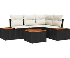 Lauko baldų komplektas Sodo Sofų Rinkinys su pagalve 5 pcs Juoda Poli ratanas