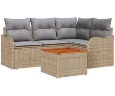 Lauko baldų komplektas Sodo Sofų Rinkinys su pagalve 5 pcs Smėlio poliratanas