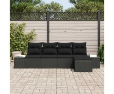 Sodo Sofų Rinkinys su pagalve 5 pcs Juoda poliratanas