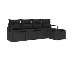 Sofos komplektas su pagalve 5 pcs Juoda poliratanas