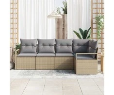 Lauko baldų komplektas Sofos komplektas su pagalve 5 pcs Smėlio poliratanas