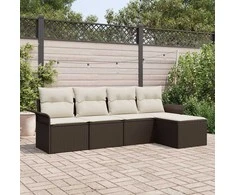Lauko baldų komplektas Lauko sofa su pagalve 5 pcs Ruda poliratanas