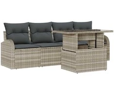 Sodo Sofų Rinkinys su pagalve 5 pcs Šviesiai pilka Poli ratanas