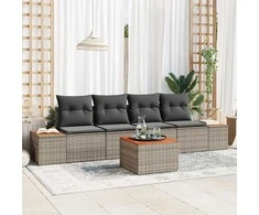 Lauko baldų komplektas Sodo Sofų Rinkinys su pagalve 5 pcs Pilka Poli ratanas