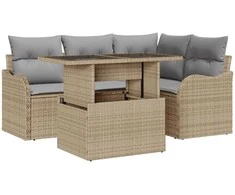 Lauko baldų komplektas Lauko valgomojo komplektas su pagalve 5 pcs Smėlio Poli ratanas