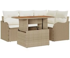Sodo Sofų Rinkinys su saugykla 5 pcs Smėlio Poli ratanas
