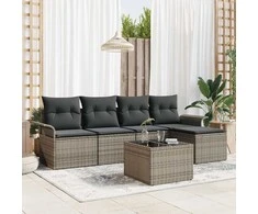 Lauko baldų komplektas Lauko sofa su pagalve 6 pcs Pilka poliratanas