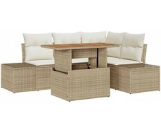 Lauko baldų komplektas Sodo Sofų Rinkinys su saugykla 5 pcs Smėlio Poli ratanas