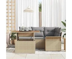 Sodo Sofų Rinkinys su saugykla 5 pcs Smėlio Poli ratanas