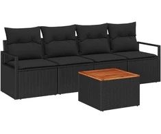 Lauko baldų komplektas Sodo Sofų Rinkinys su saugykla 5 pcs Juoda poliratanas
