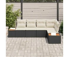 Lauko baldų komplektas Sodo Sofų Rinkinys su pagalve 5 pcs Juoda Poli ratanas