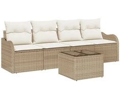 Sodo Sofų Rinkinys su pagalve 5 pcs Bežinė ir kreminė