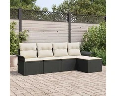 Lauko baldų komplektas Lauko sofa su pagalve 5 pcs Juoda poliratanas
