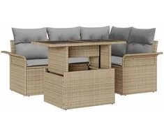 Lauko baldų komplektas Sodo Sofų Rinkinys su pagalve 5 pcs Smėlio Poli ratanas