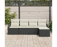 Lauko baldų komplektas Sofos komplektas su pagalve 5 pcs Juoda poliratanas