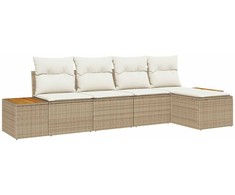 Lauko baldų komplektas Sodo Sofų Rinkinys su pagalve 5 pcs Smėlio Poli ratanas